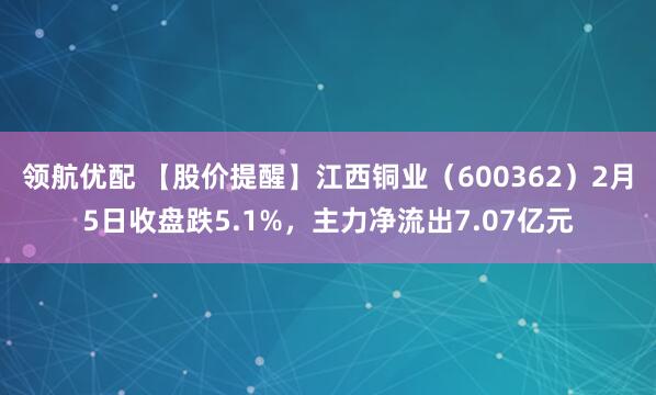 领航优配 【股价提醒】江西铜业（600362）2月5日收盘跌5.1%，主力净流出7.07亿元